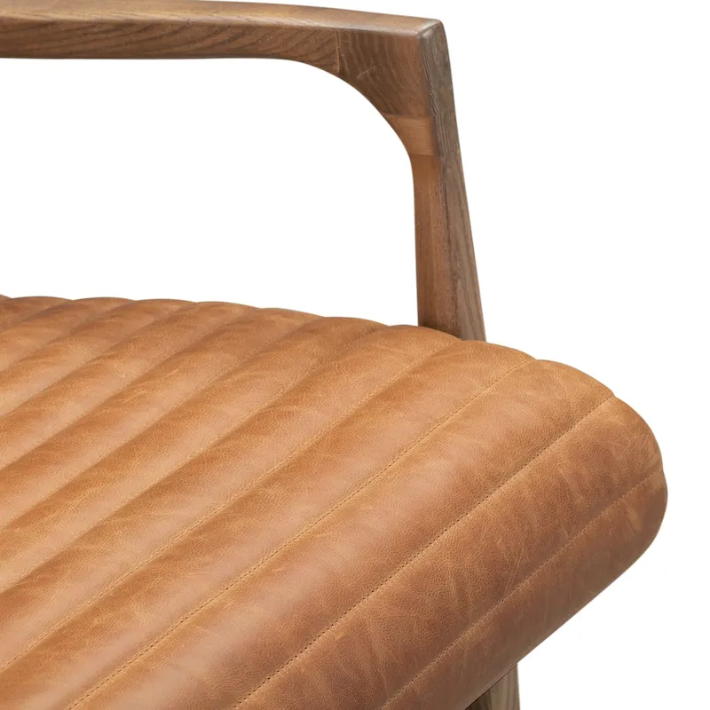 Walnut Ribbed Leather Lounge Chair