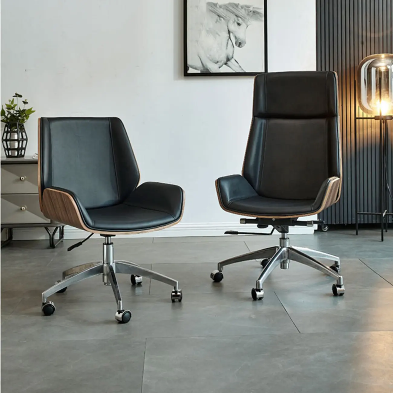 High-Back Black Leather Adjustable Swivel Office Chair