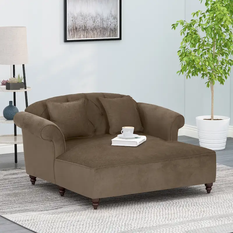 Freas Contemporary Tufted Double Chaise Lounge with Accent Pillows by Christopher Knight Home - 63.00 L x 58.50 W x 34.50 H