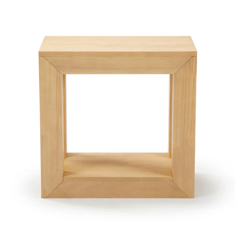 Natural Wood Rectangular Side Table with Bottom Shelf