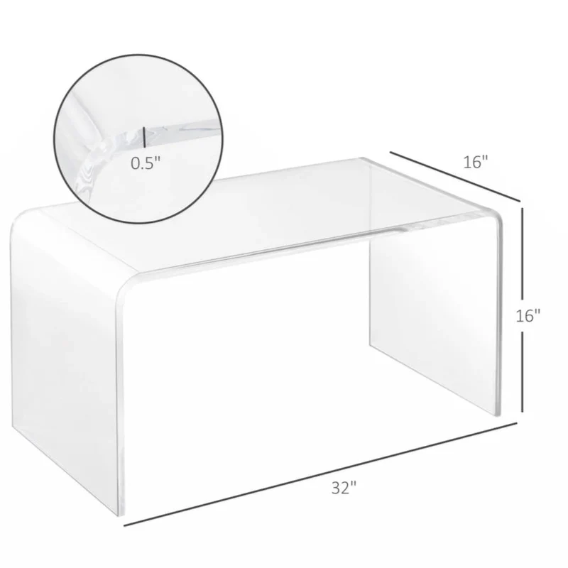 32 Long Rectangle All Acrylic 15mm Thick Waterfall Coffee Table, Clear