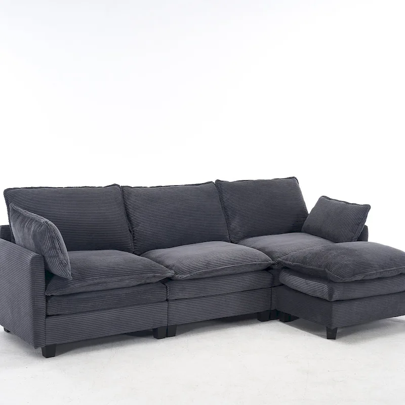 102  Velvet U-Shaped Sectional Sofa with Ottoman & Lumbar Pillows