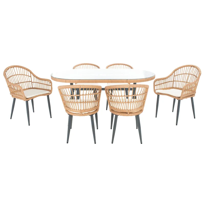 SAFAVIEH Outdoor Adison Genser 7-Piece Patio Dining Set - 63Wx37Dx29H