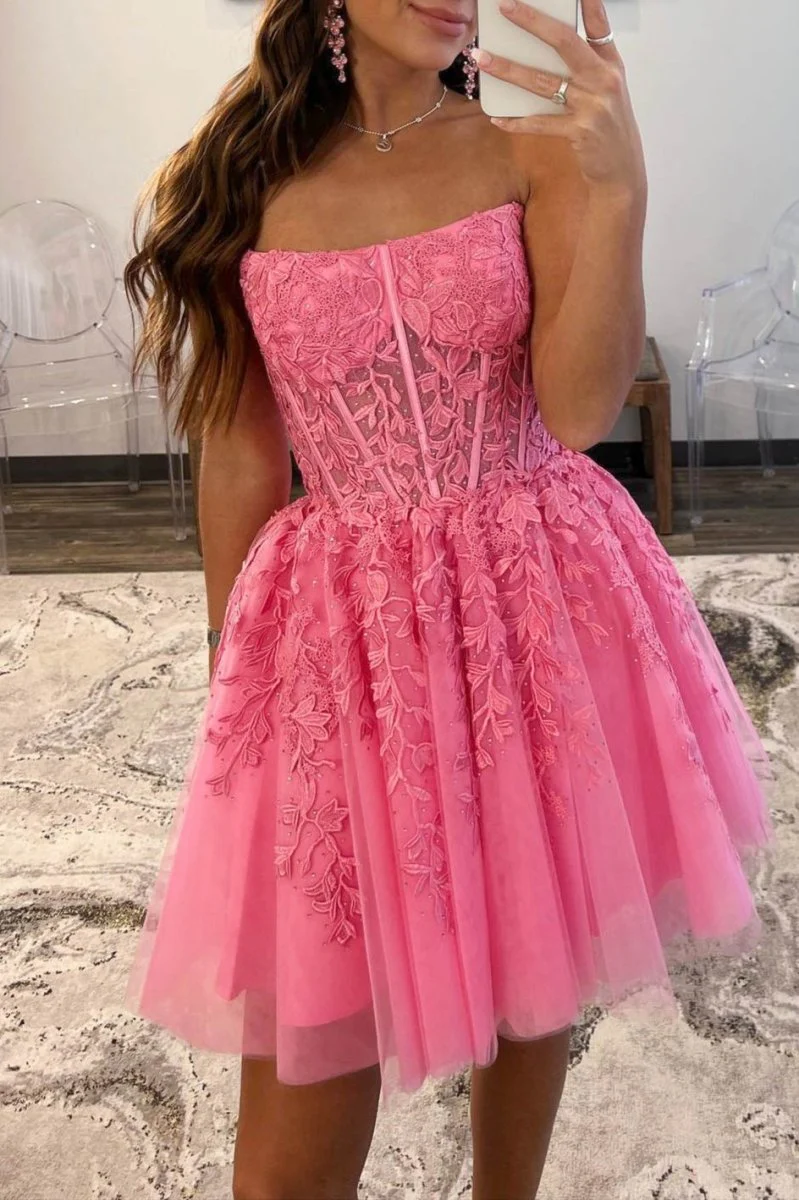 A-Line Tulle Lace Homecoming Dress with Appliques
