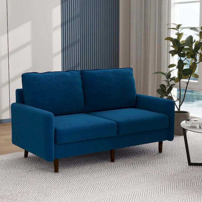 Modern Loveseat Velvet Wood Legs Sofa