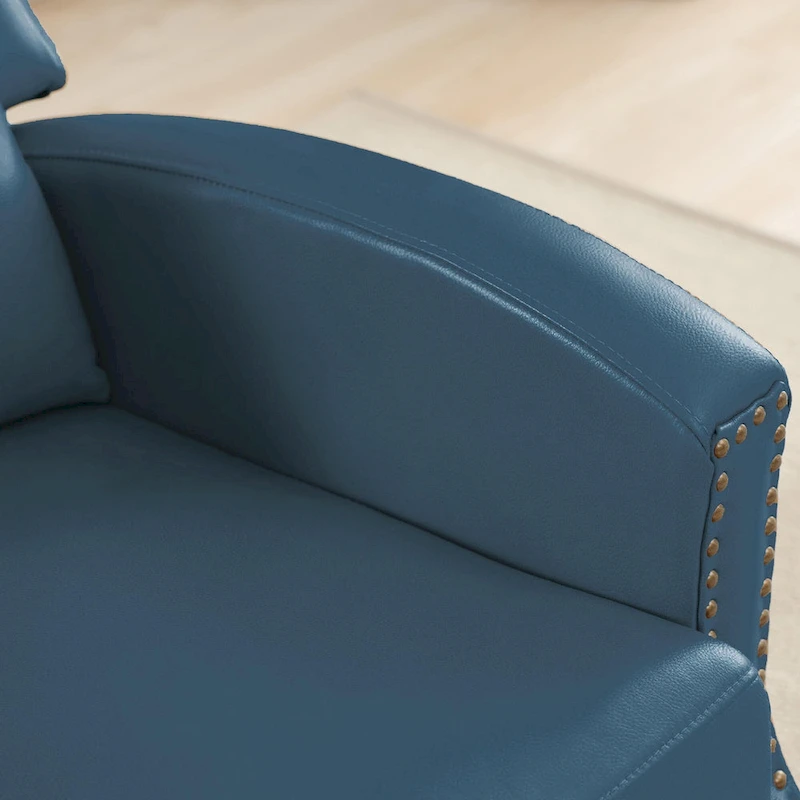 Genuine Leather Pushback Recliner with Multi-Angle Seat Back and Solid Wood Legs