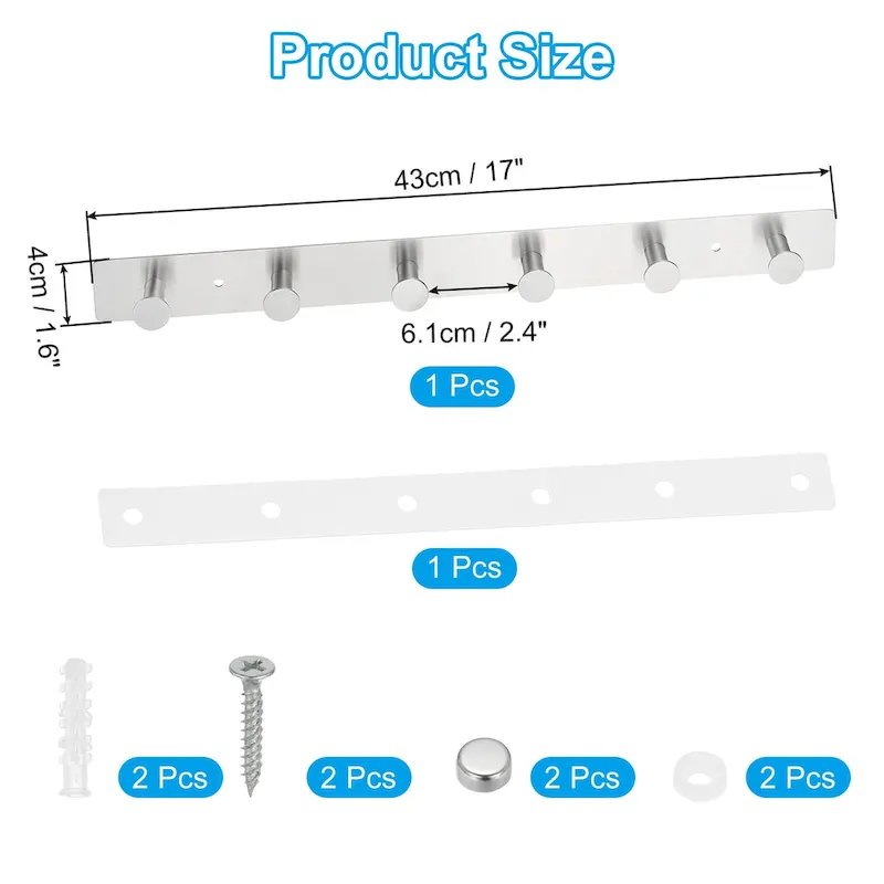 Coat Rack Wall Mount, Metal Round Wall Hooks Rail with 4 / 6 Hooks
