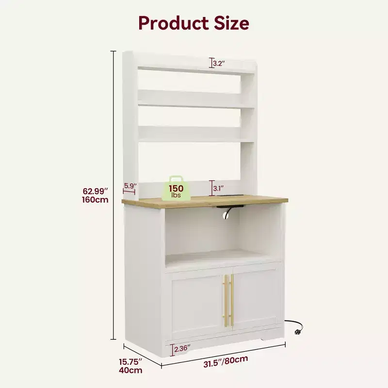 Farmhouse Bakers Rack, 5-Tier Microwave Stand, Cabinet and Storage Shelves, for Kitchen, Dining Room