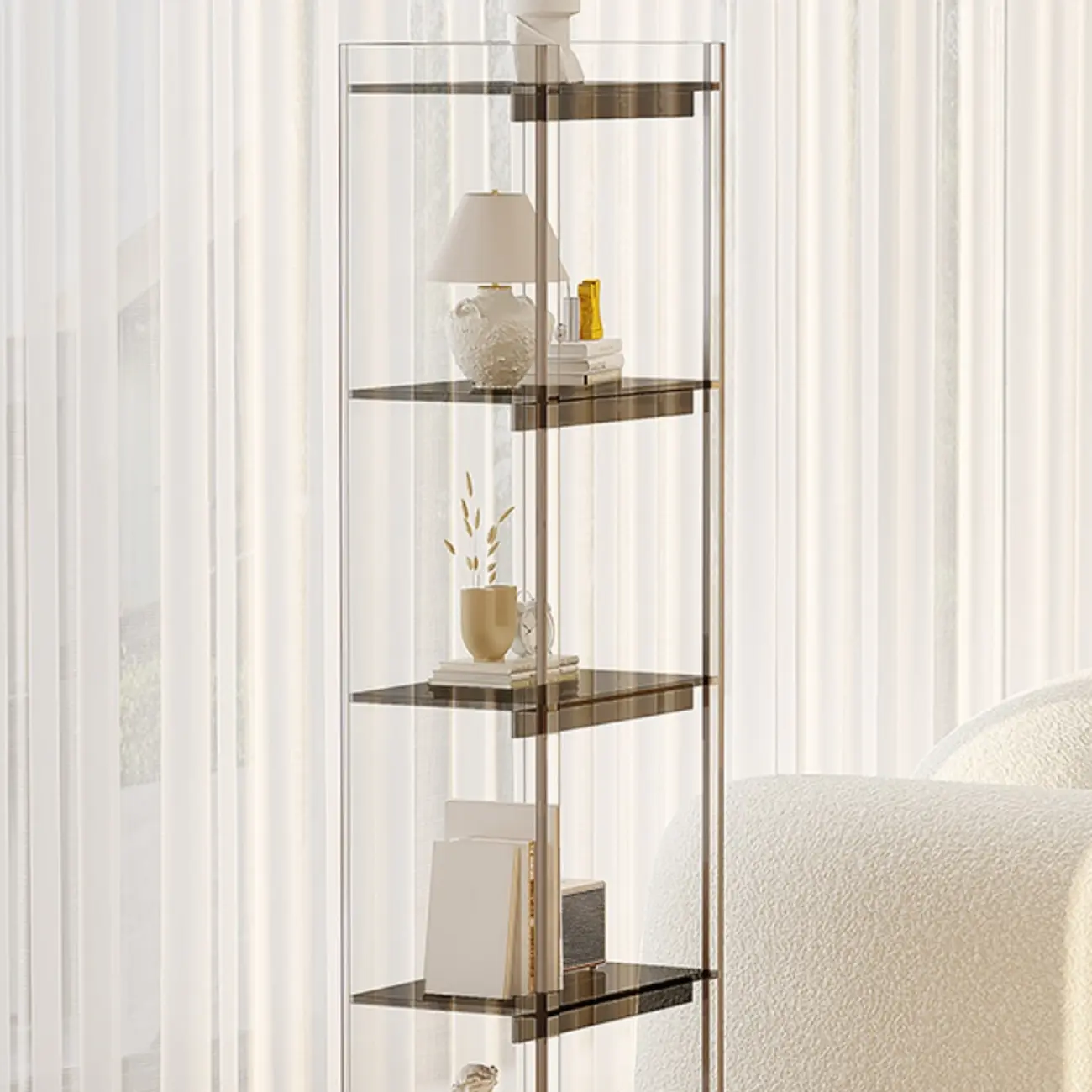 Minimalism Clear Acrylic 4-Tier Vertical Narrow Bookcase