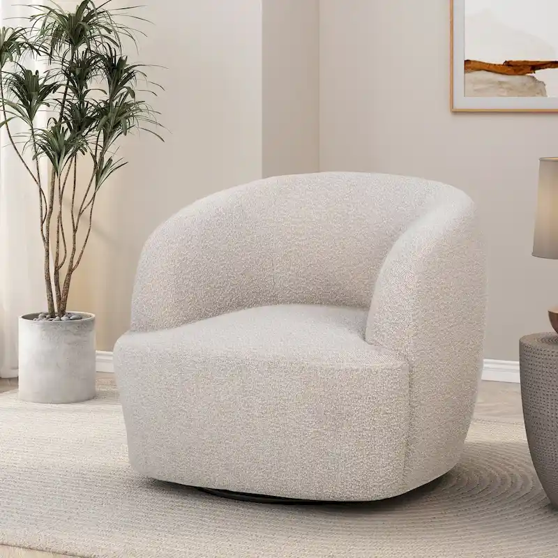 Mokena Textured Boucle Upholstered Swivel Club Chair by Christopher Knight Home