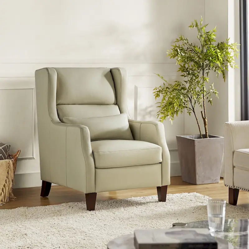 Erich Genuine Leather Wingback Armchair with Pillow by HULALA HOME