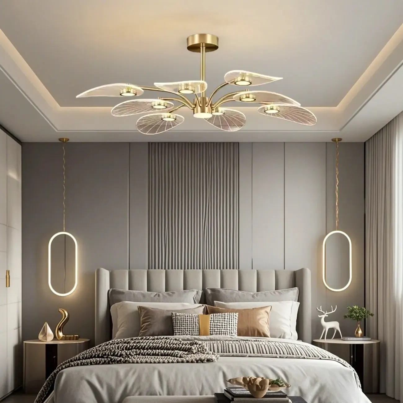 Luxury Leaf-Shaped Semi Flush LED Ceiling Light for Bedroom