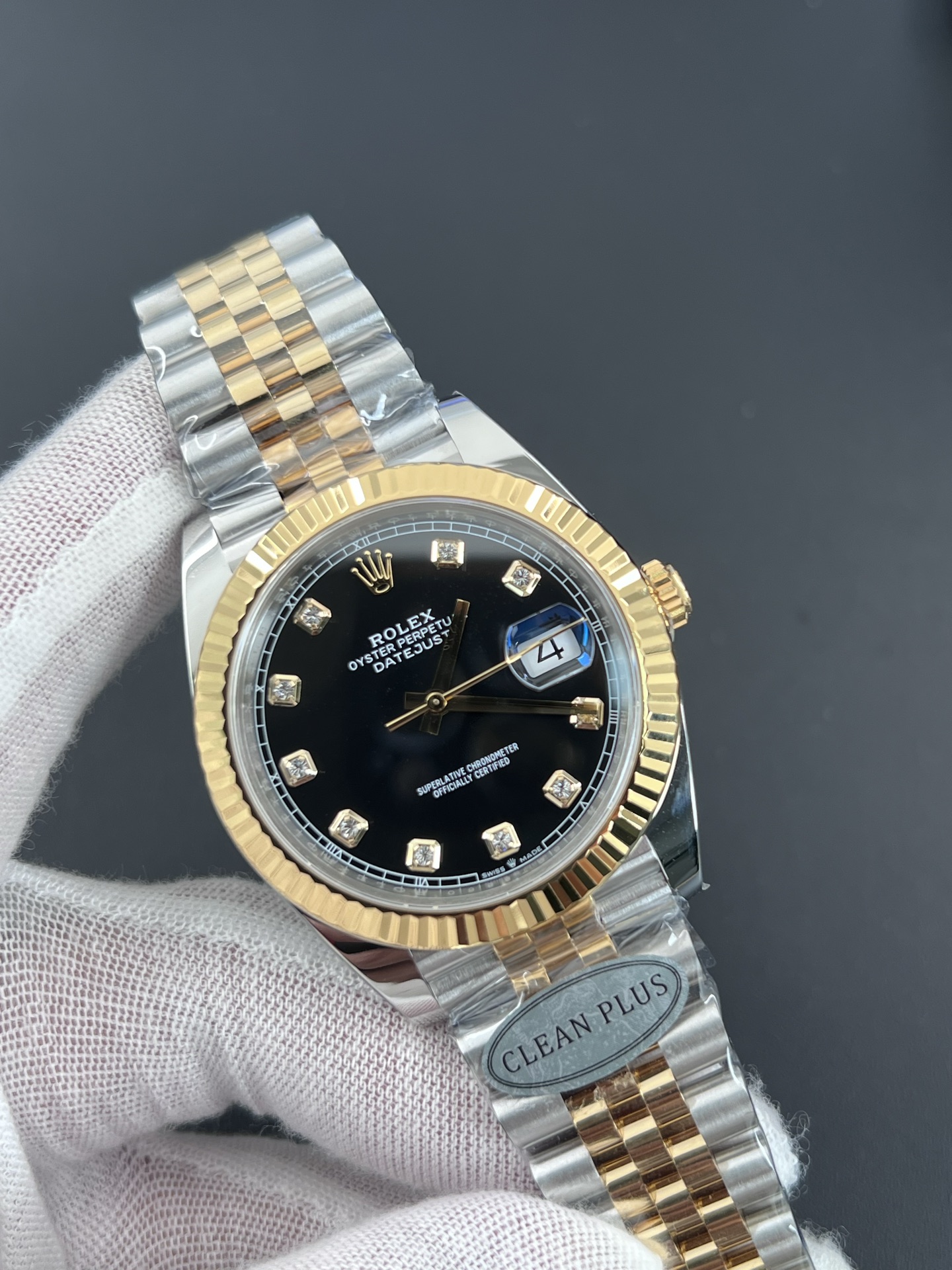 Rolex Datejust replica due toni quadrante nero diamanti cinturino Jubilee - CLEAN PLUS