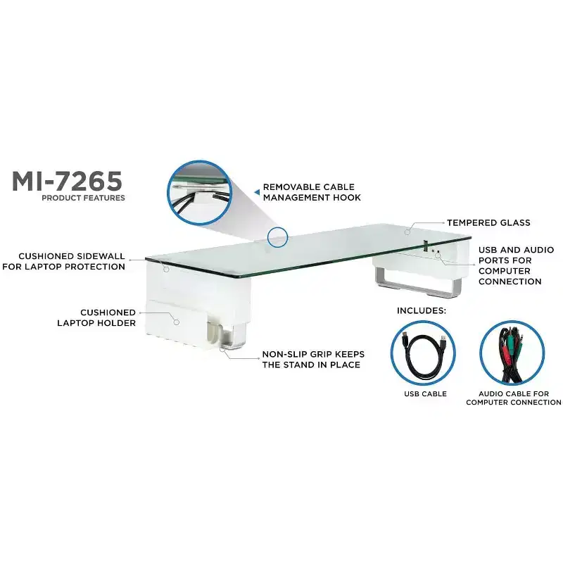 Mount-It! Tempered Glass Monitor Stand with 3 USB Ports | Desktop Riser Fits 24, 27, 30, 32 Inch Screens | 66 Lbs. Weight Capacity