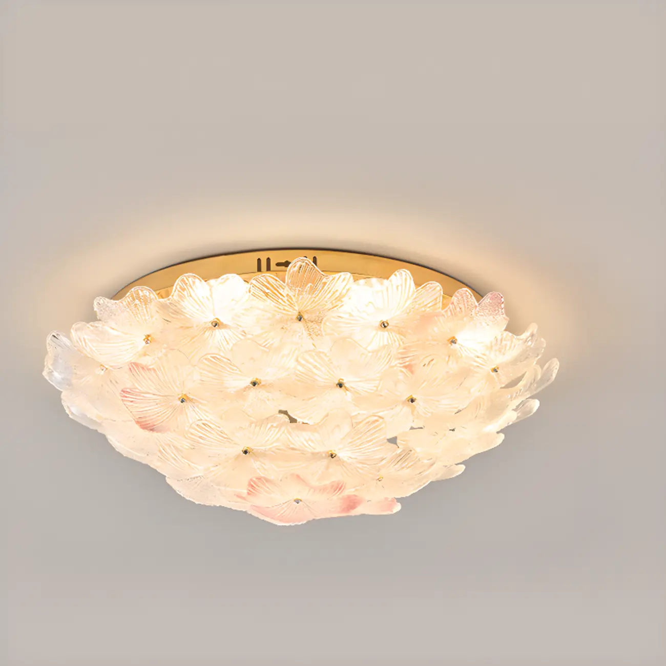 Glass Flower Shape Aureate Stainless Fixture Flush Mount Ceiling Light