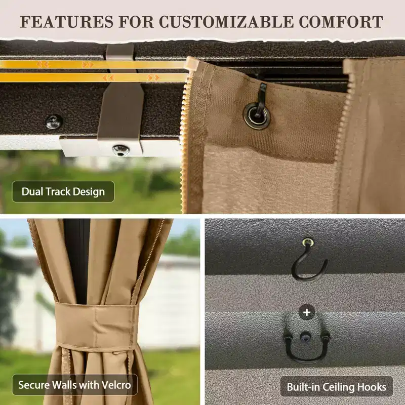EAGLE PEAK Aluminum Double Hardtop Gazebo with Curtains and Netting