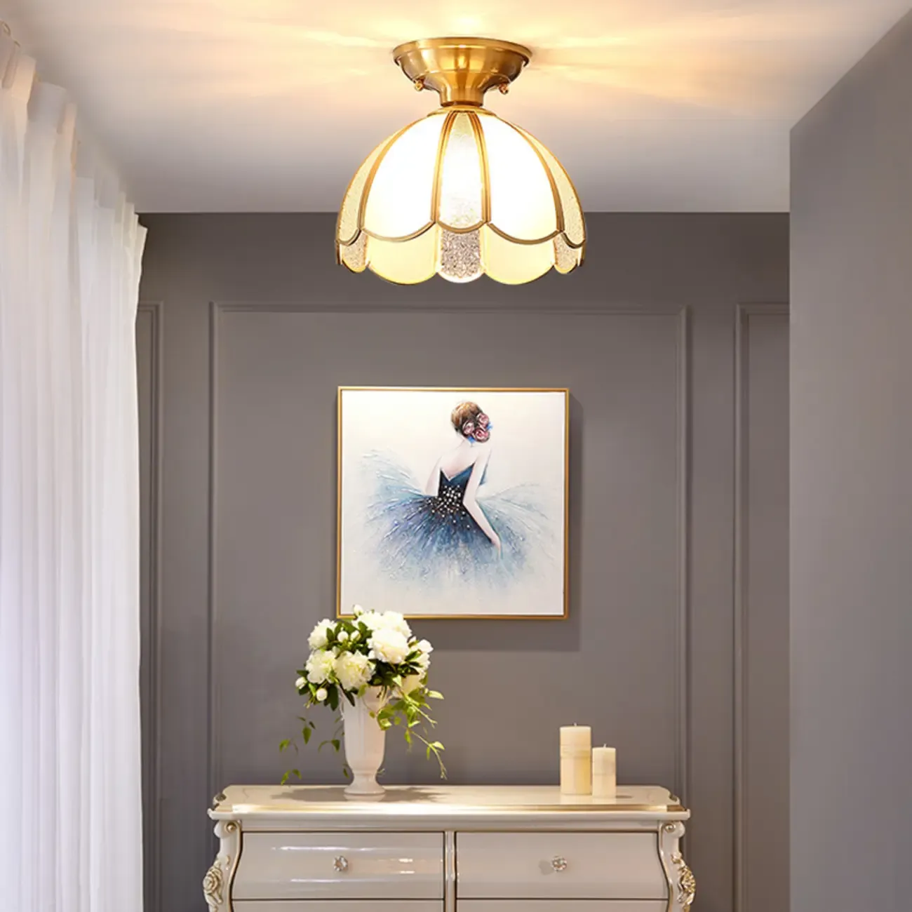 Modern Geometric Semi Flush Ceiling Light for Living Room