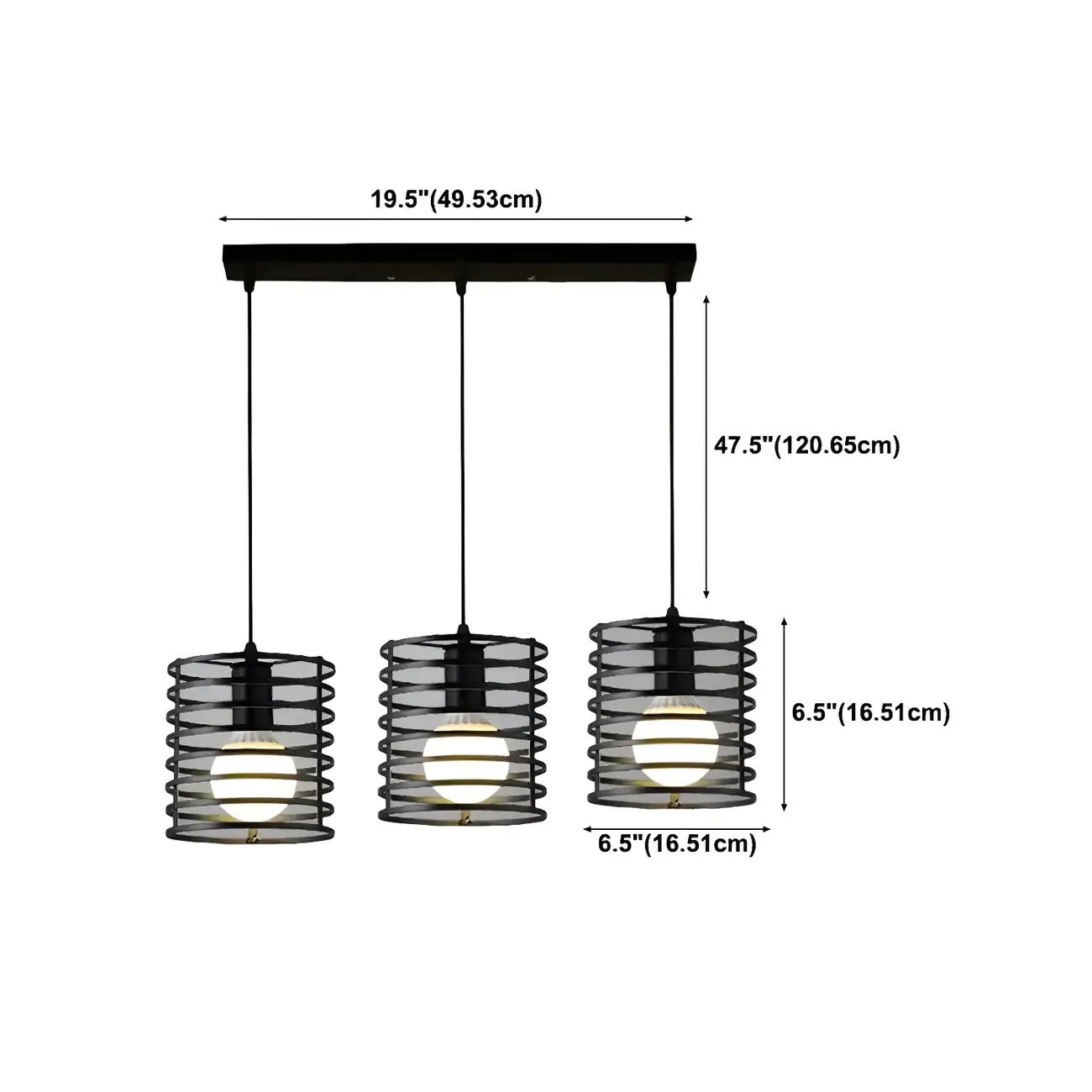Industrial Black 3-Light Lantern Pendant Light