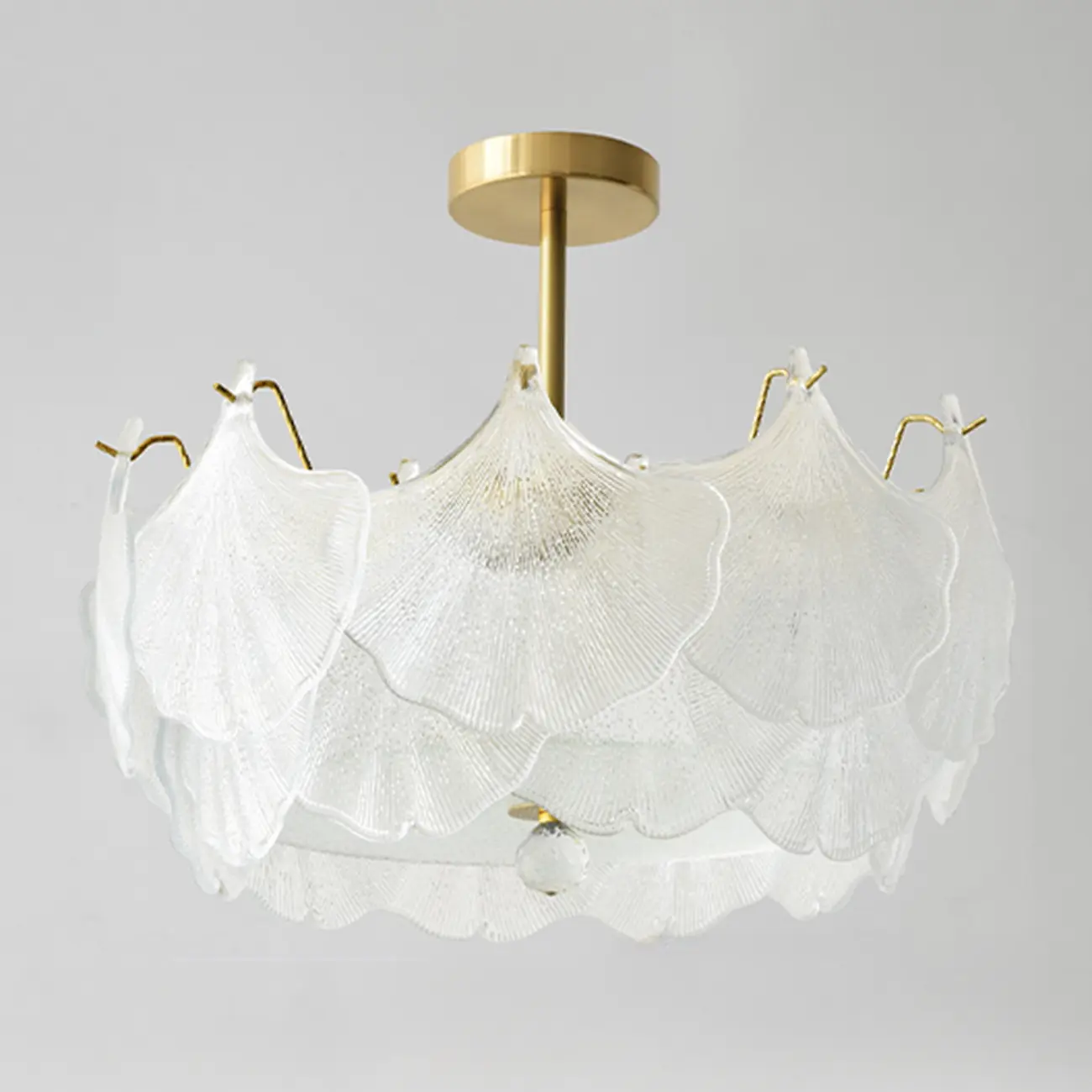 Elegant Gold Glass Leaf Semi Flush Mount Ceiling Light