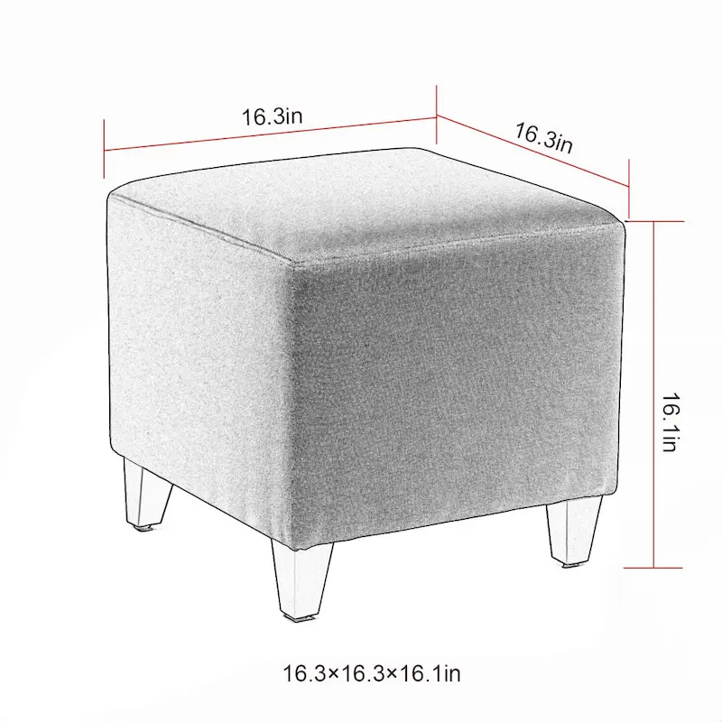 Adeco Square Ottoman Footrest Stool Small Fabric Bench Seat