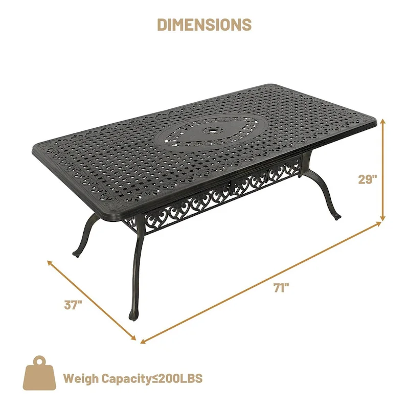 71 Elegant Hollowed Out Cast Aluminum Rectangular Table-Antique Bronze