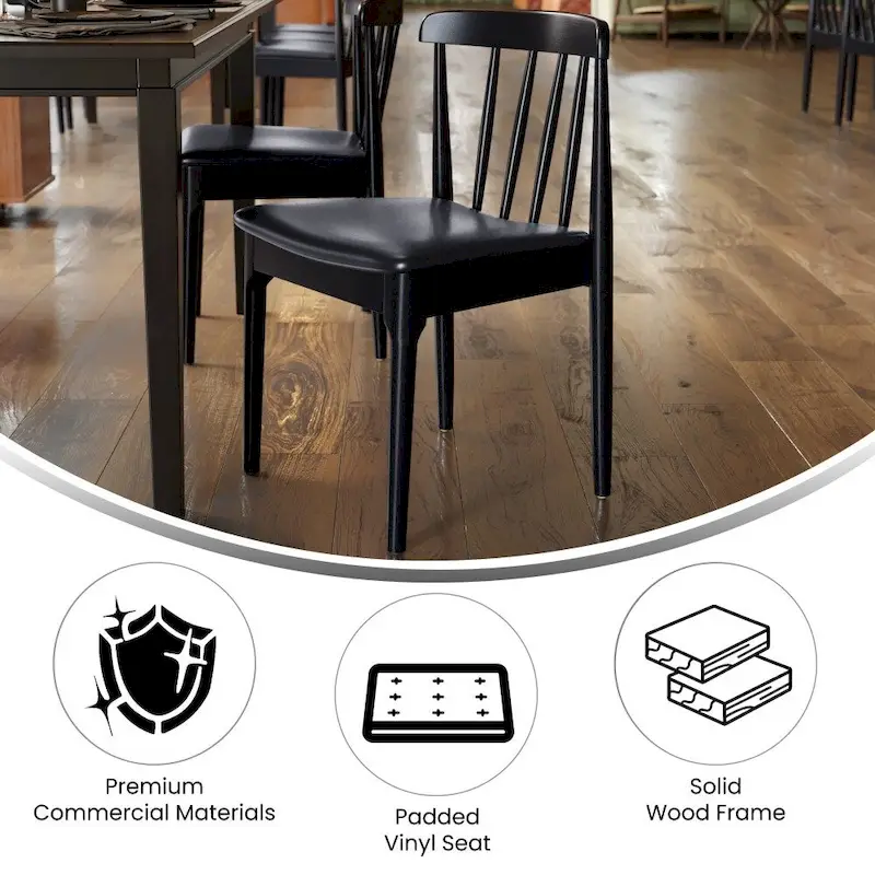 Commercial Solid Wood Dining Chair with Vinyl Padded Seat