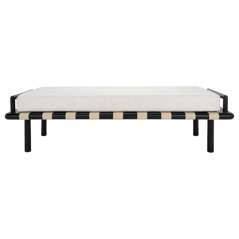 SAFAVIEH Couture Grizelda Teak Cushion Bench - 70 In W x 26 In D x 19 In H - 70Wx26Dx19H
