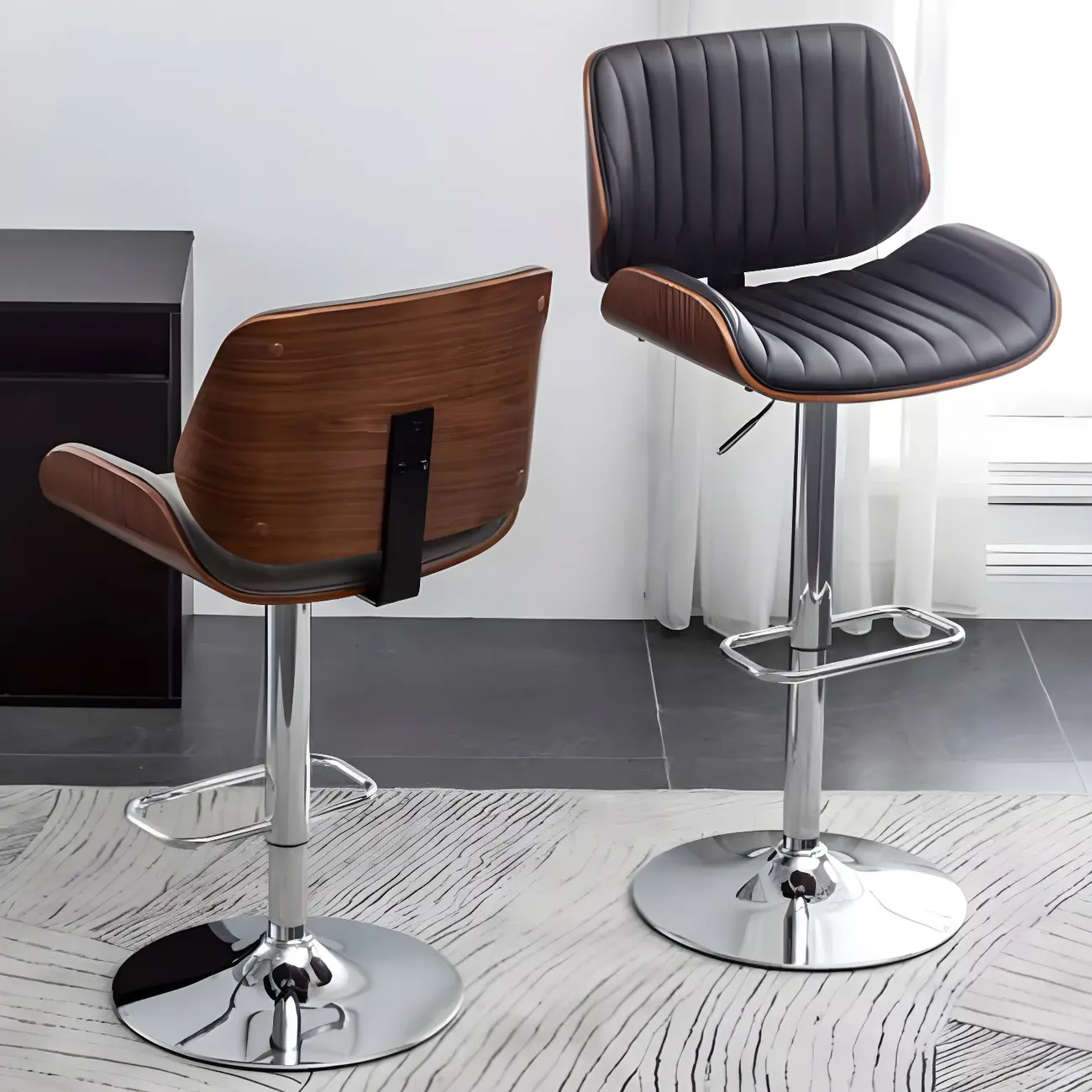 Elegant Wood Leather Red Swivel Adjustable Bar Stool