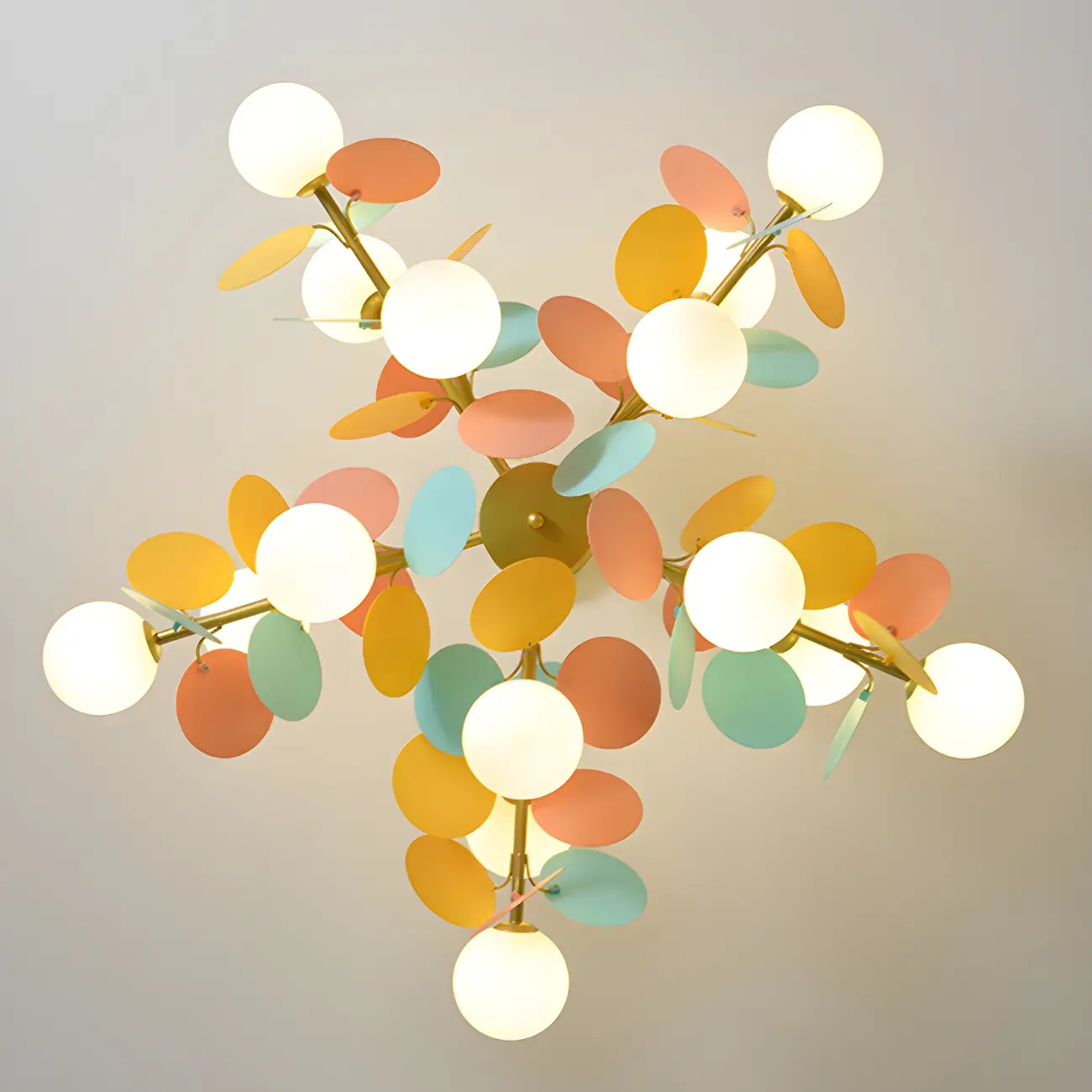 Pastel Sphere Glass and Metal Starburst Chandelier