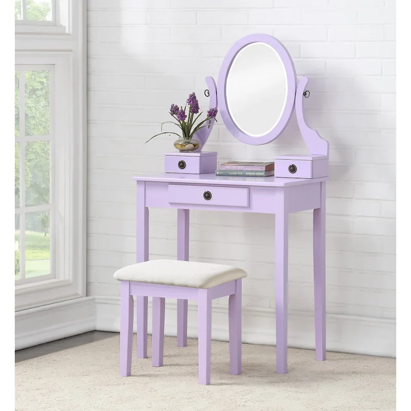 Moniys Wood Moniya Makeup Vanity Table and Stool Set