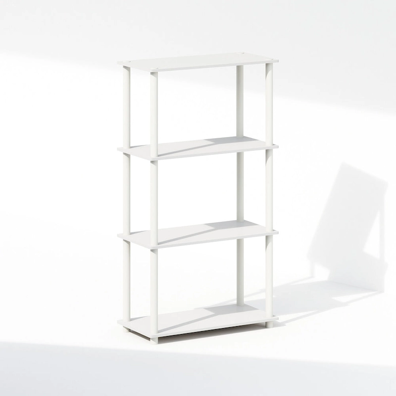 Furinno Turn-N-Tube 4-Tier Multipurpose Shelf Display Rack, Shelving Unit, Bookcase, White/White