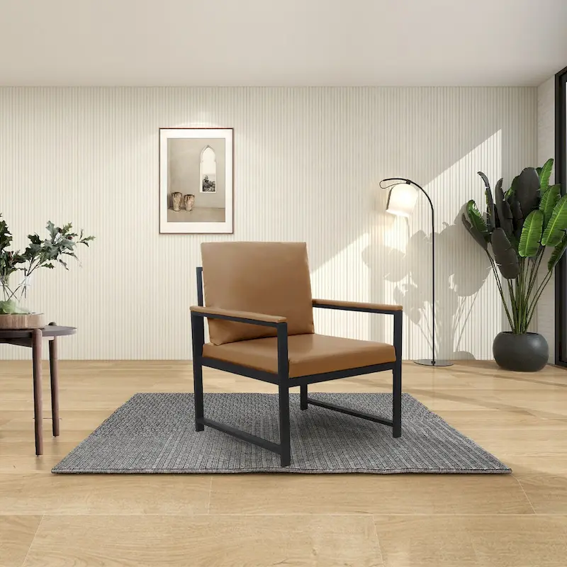 Camel PU Leather Accent Arm Chair with Non-Slip Feet