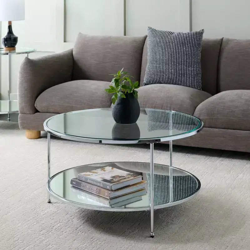 Risa Round Coffee Table with Storage - Charcoal - SEI