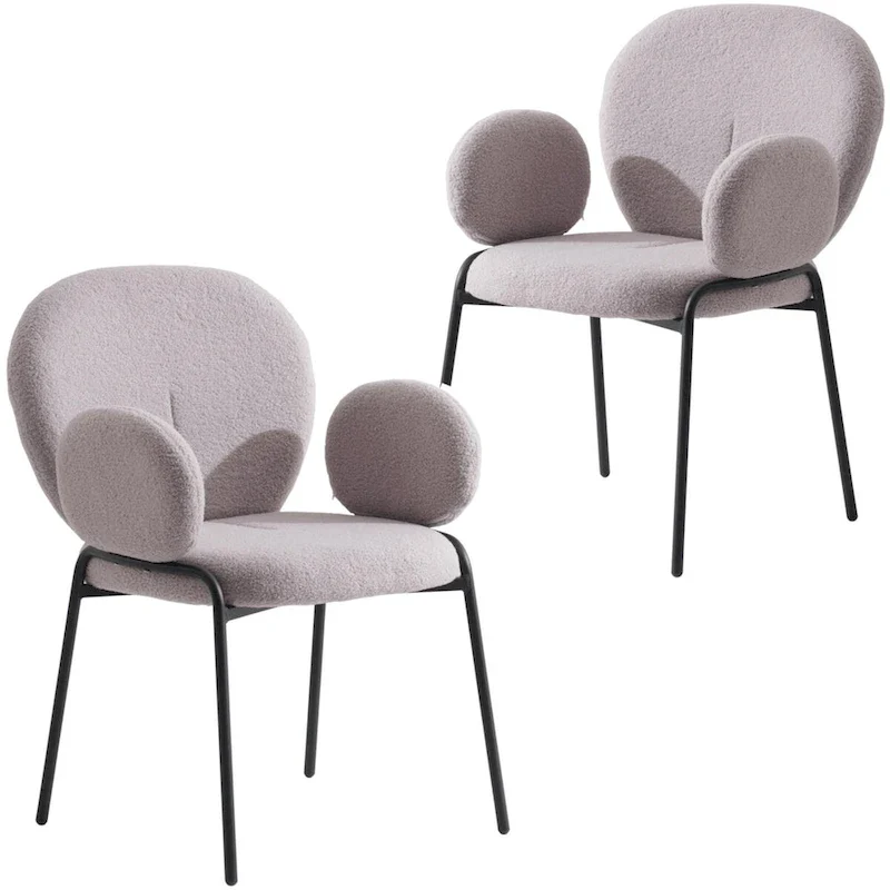 Celestial Boucle Upholstered Iron Dining Chairs Set of 2 by LeisureMod