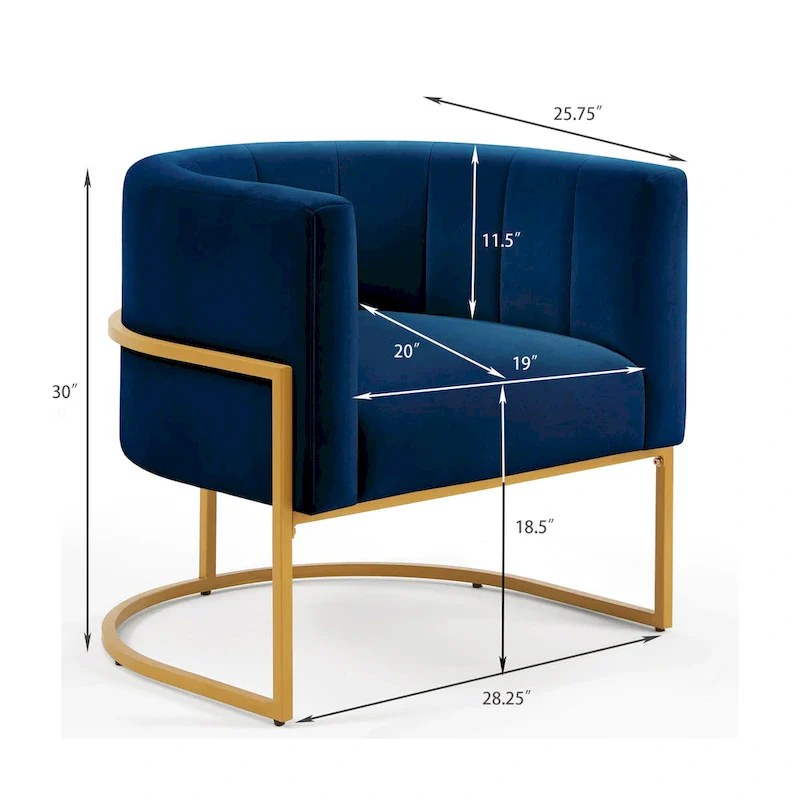 Navy / Black / Cream / Emerald Velvet Accent Chair with Gold Metal Frame – Single