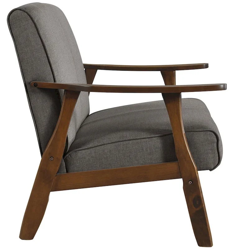 Mid-Century Modern Loveseat 2-Seater Sofa with Wooden Arms - Light Gray Linen Upholstery 46.69