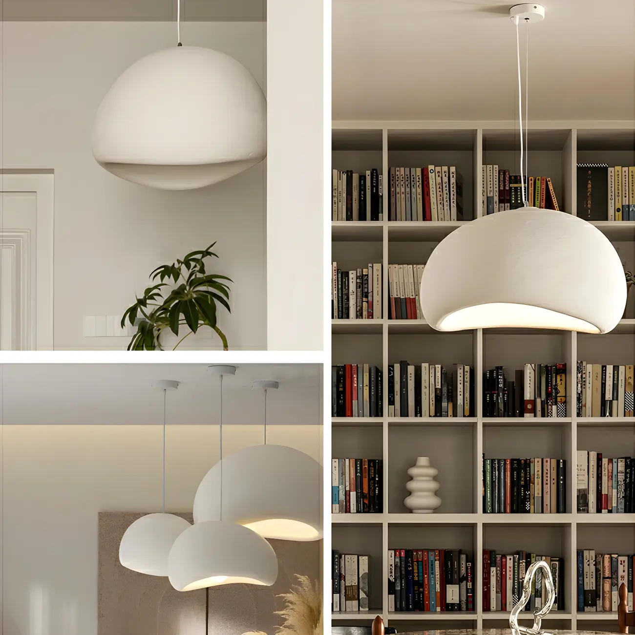 Art Deco Modern White Resin Dome Hanging Pendant Light