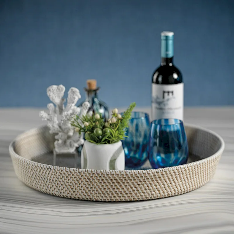 Bari 19.75  Diameter Round Rattan Serving Tray