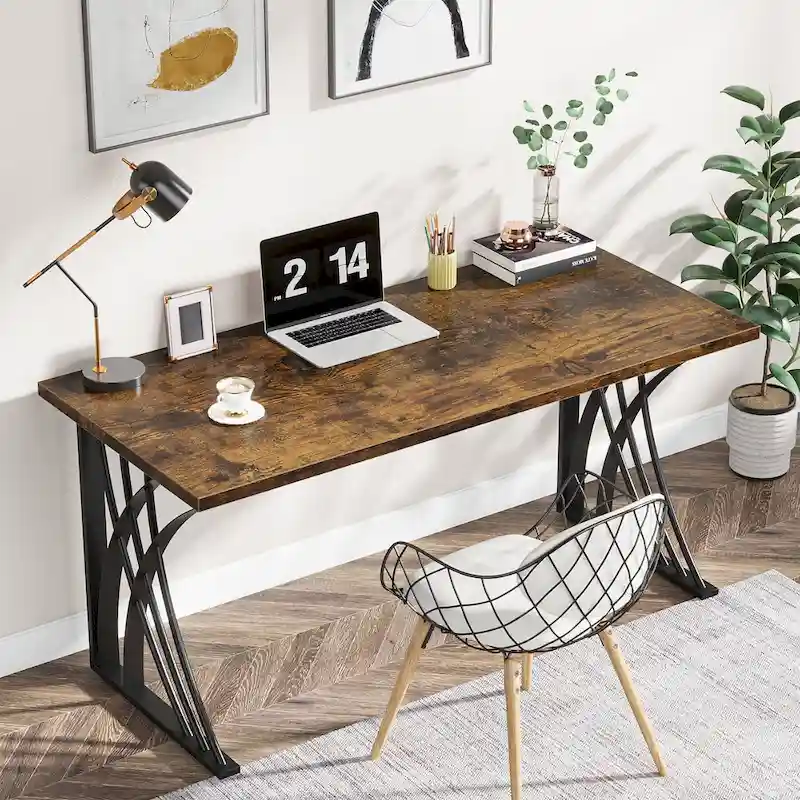 Modern Gold/White Computer Desk, 55 inch Dining Table with Gold Legs, Vanity Table, Conference Table