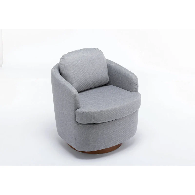 Light Blue Modern 30.3 Upholstered Swivel Accent Chair with Soild Wood Round Brown Base
