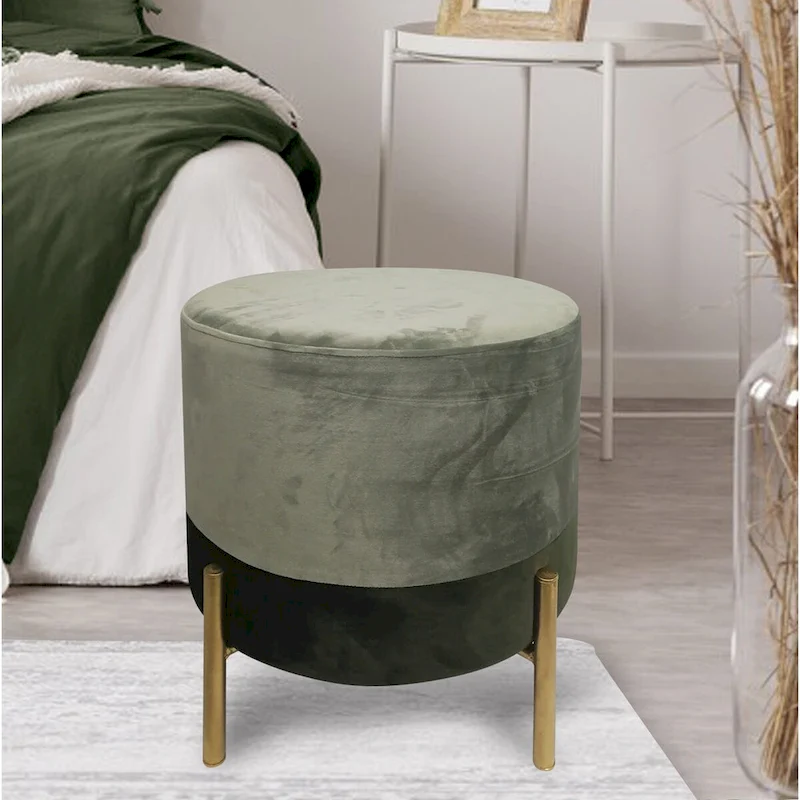 Round Shape Velvet Metal Leg Stool Ottoman