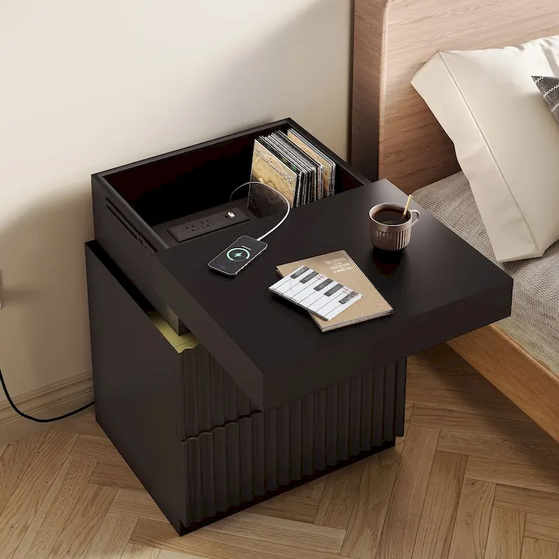 JASIWAY LED Night Stand Bedside Table with Charging Station- Set of 2