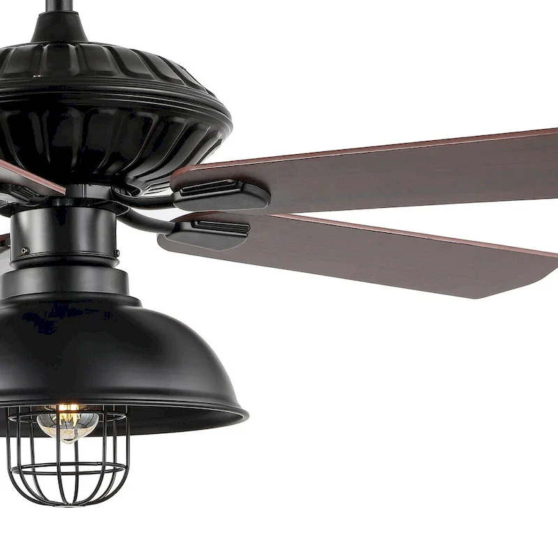 Ashton 52  1-Light Farmhouse Industrial Iron Dome Shade LED Ceiling Fan With Remote, Black by JONATHAN Y