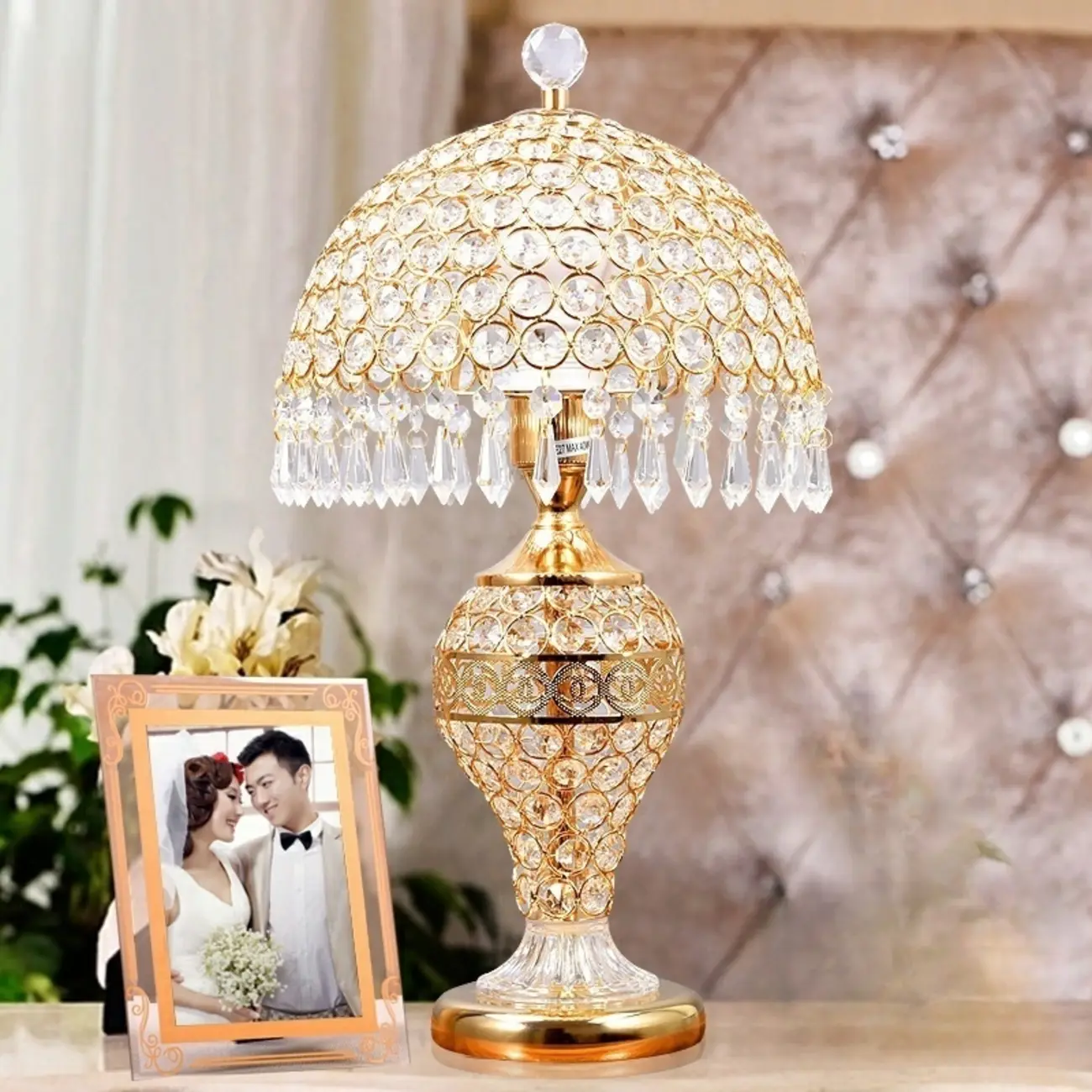 Traditional Luxurious Empire Gold Crystal Bedside Lamps
