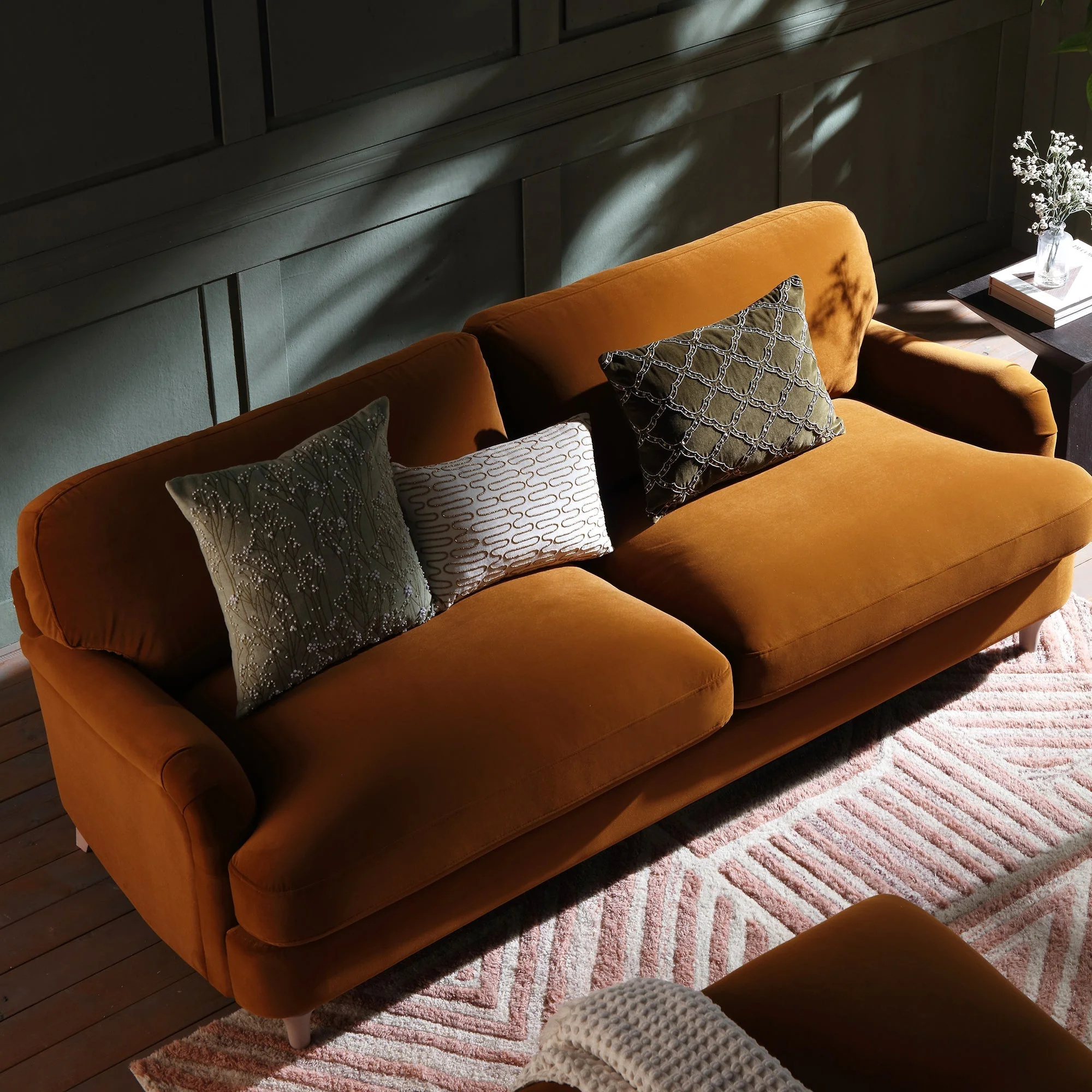 Cinnamon Velvet Sofa, 3-Seater