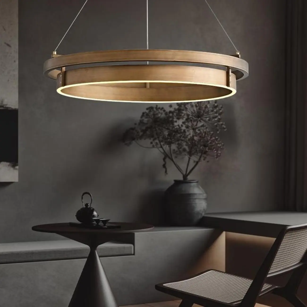 Modern Brass Elegant Ring Chandelier with Dimmable LED