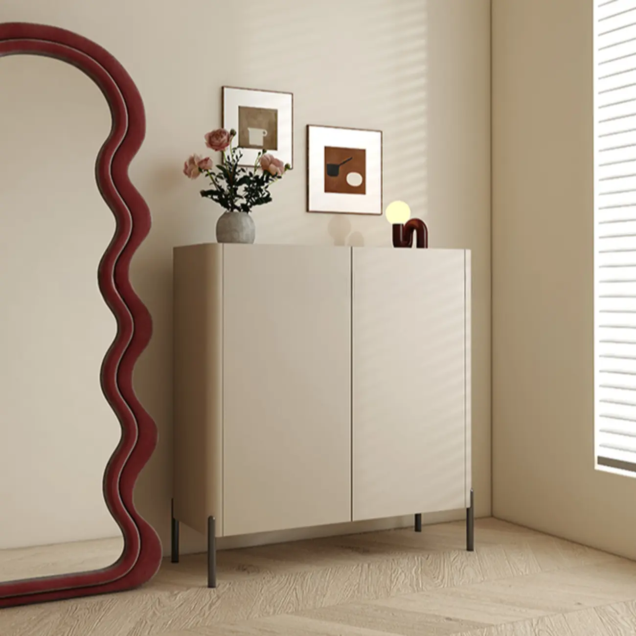 Coffee Solid Wood Shoe Cabinet with Adjustable Shelves