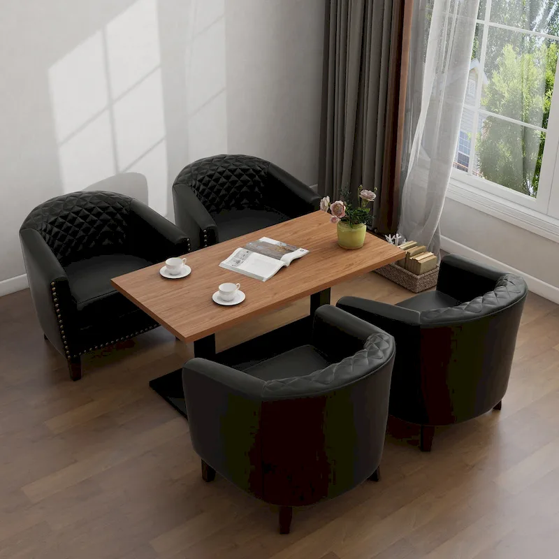 Modern Faux Leather Barrel Accent Chair with Wood Legs