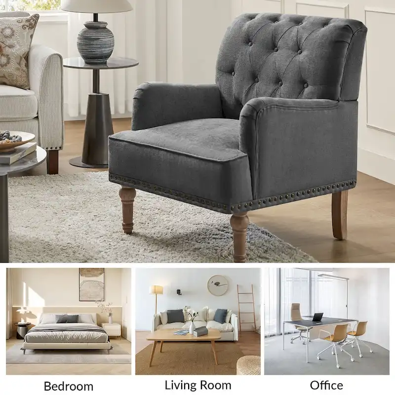 Geltrude Traditional Upholstered Accent Chair with Button Tufted Back Set of 2 by HULALA HOME