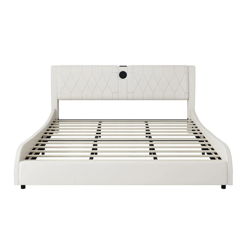King LED Bed Frame with Bluetooth Speakers & Leather Upholstery